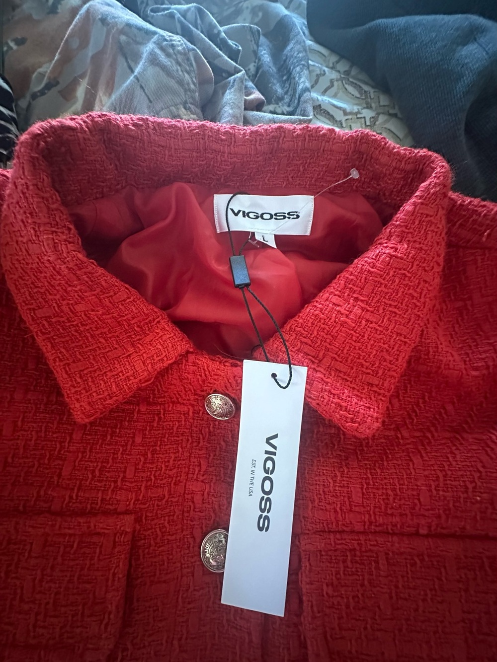 Vigoss Red Textured Button-Front Jacket - Picture 7 of 13